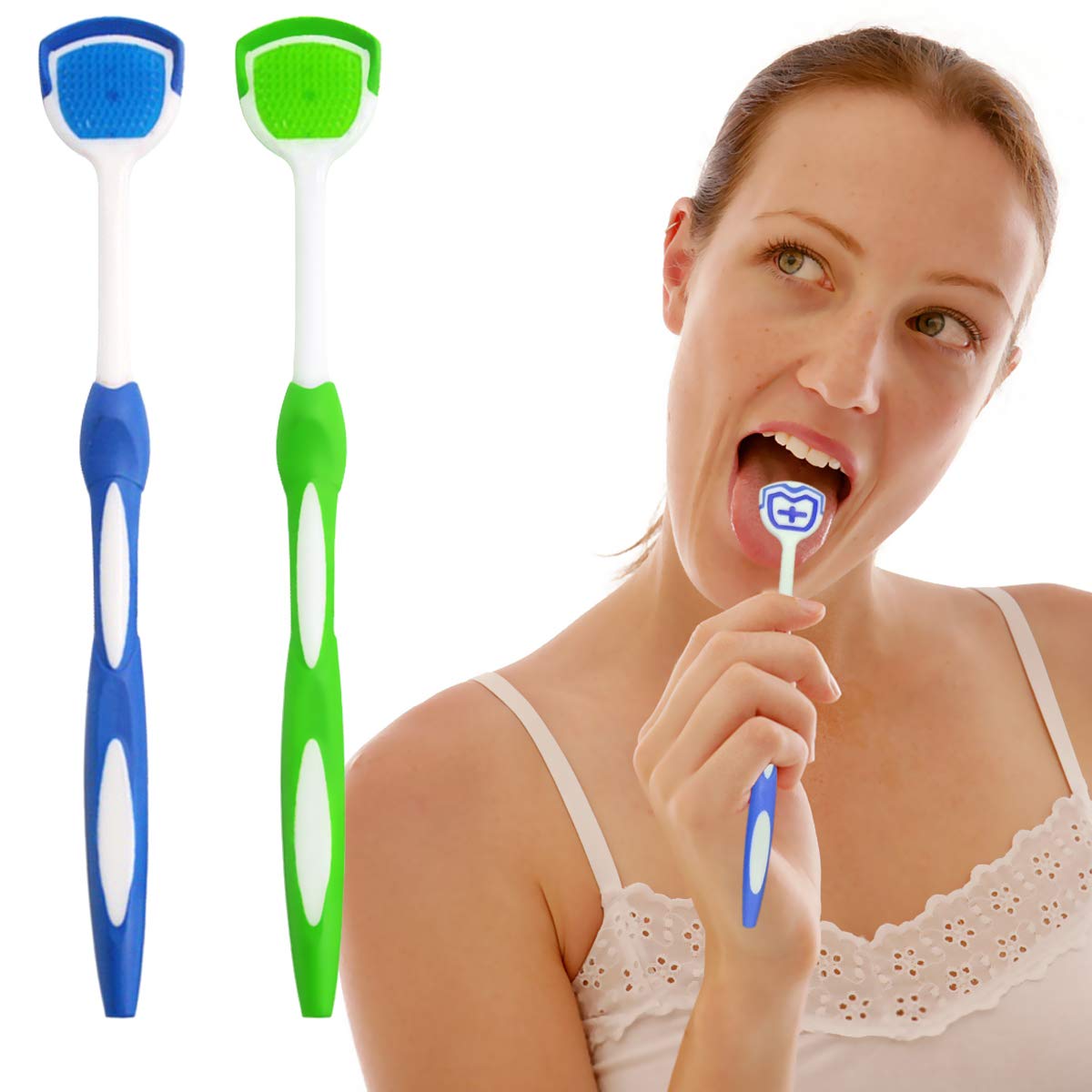 Tongue Brush, Tongue Scraper, Tongue Cleaner Helps Fight Bad Breath, Professional Tongue Brush for Freshing Breath, 2 Tongue Scrapers - 2 Pack (Blue + Green) : Beauty