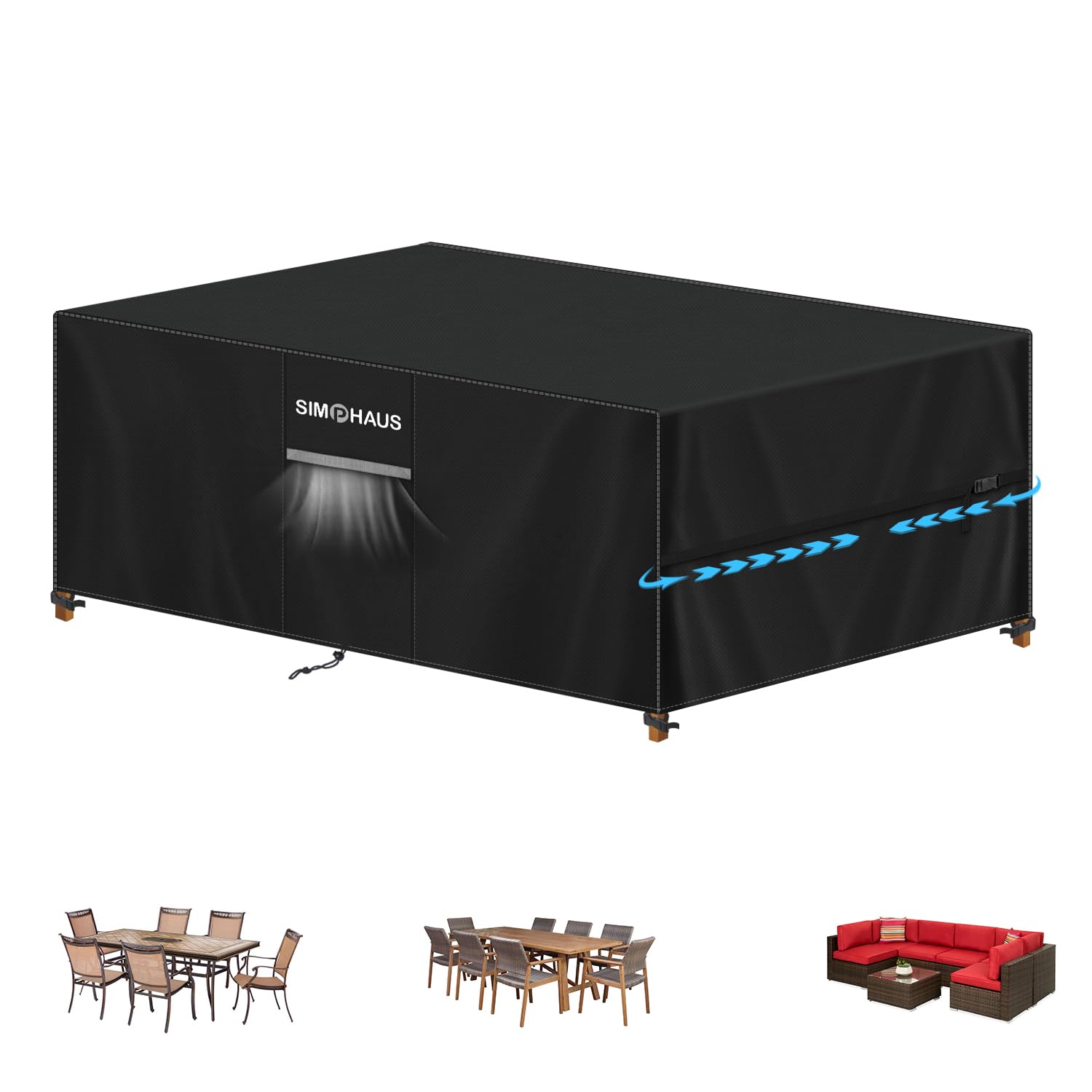 SIMPHAUS Garden Furniture Covers Waterproo Garden Table Cover Large Outdoor Furniture Covers 420D Oxford Cover for Outside Rattan Furniture, Table and Chairs, Sofa 220x105x74cm