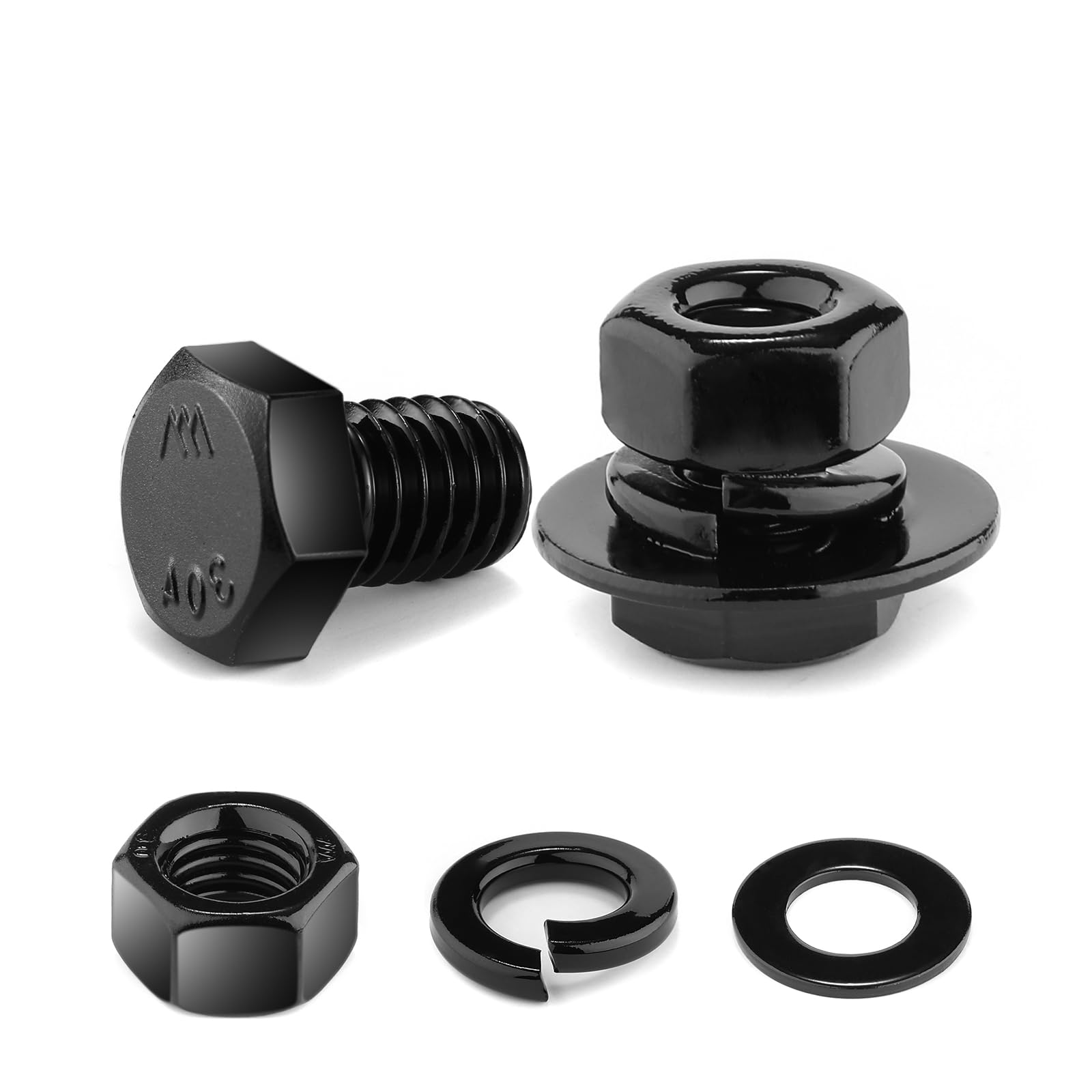 Photo 1 of 1/4-20 x 3/8" Hex Head Screw Bolt, Nuts, Flat & Lock Washers, 20Pcs 18-8 (304) Stainless Steel, Fully Threaded, Black Oxide by SG TZH