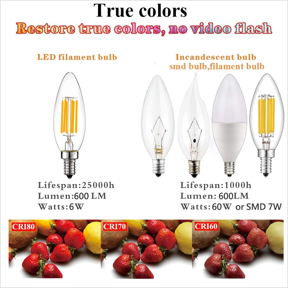 LiteHistory Dimmable B10 led Bulb 6W Equal 60W led Candelabra Bulb 2700k Clear e12 Edison Bulb for Chandelier Light Bulbs and Ceiling Fan Light Bulbs AC120V 600lm b11 led Bulb Torpedo 6Pack - - 