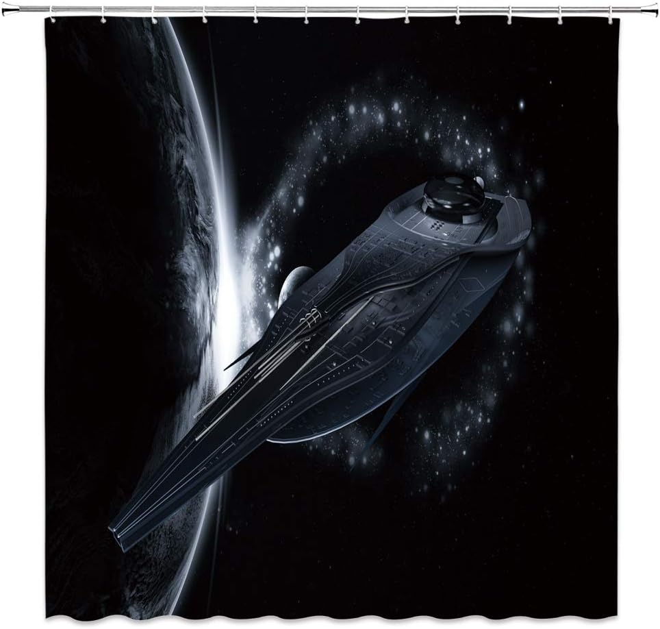 Amazon Com Boyian Outer Space Shower Curtain Decor Spaceship Star Trek Science Theme Fiction Planet Futuristic Mysterious Galaxy Fantasy Black Fabric Bathroom Curtains Polyester With Hooks 70x70 Inch Home Kitchen