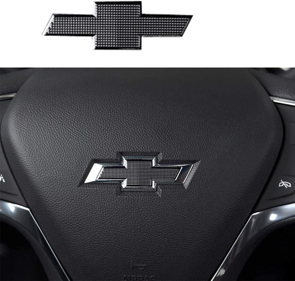 Black Steeering Wheeel Bowtie Emblem Overlay Compatible with Chevy Equinox Malibu Cruze Traverse Volt Blazer Silverado Suburban Tahoe Bolt Trax Spark Sonic Impala with Strong Adhesive 26020702 1 pc