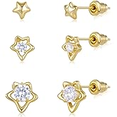 KissYan Stud Earrings for Women, 14K Gold Plated 3 Pairs Cubic Zirconia Small Stud Earring Multipack Hypoallergenic Dainty Trendy Jewelry Gifts