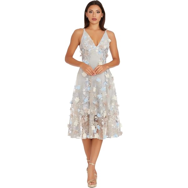 Amazon.com: Dress the Population Womens Elisa Sleeveless Plunge Neckline  Fit and Flare Midi, Dusty Pink Multi, XX-Small US : Clothing, Shoes &  Jewelry