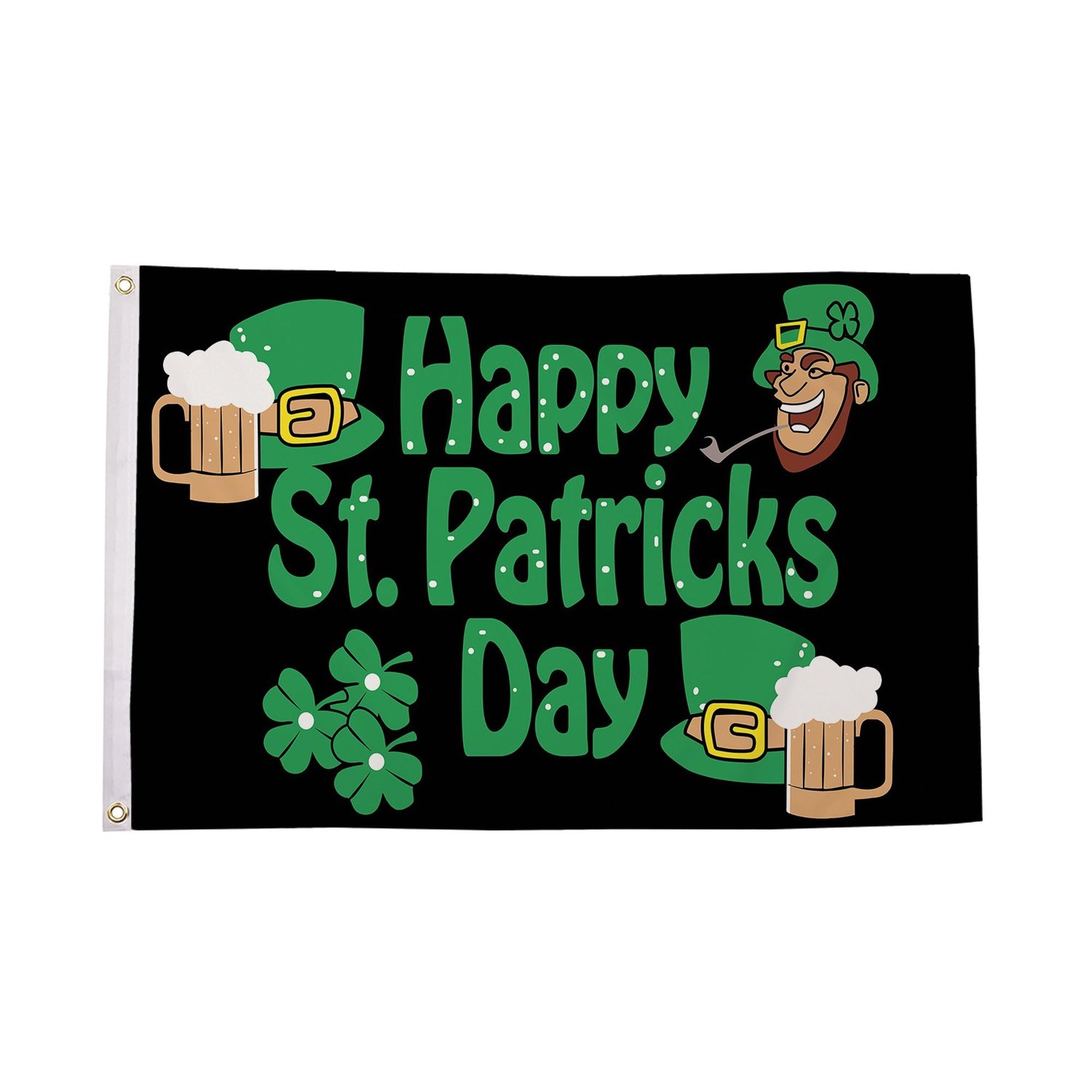 Flagtex Happy St Patricks Day Black Flag 5ft x 3ft Large Flag 150cm x 90cm | Premium Woven Polyester with Brass Eyelets | Indoor Outdoor Garden Display Wall Hanging | Irish Celebration Festive Banner
