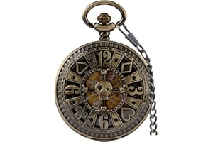 Alwesam Men's Mechanical Holoow Design Hand Wind Pocket Watch Roman Numerals Steampunk with Chain Box