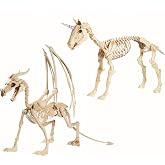 Fun Express Unicorn and Dragon Skeleton Set, 2 Pieces, 1 Dragon, 49 Inches Tall, 1 Unicorn, 43 Inches Tall, Great for Halloween Porch, Yard and Home Decorations