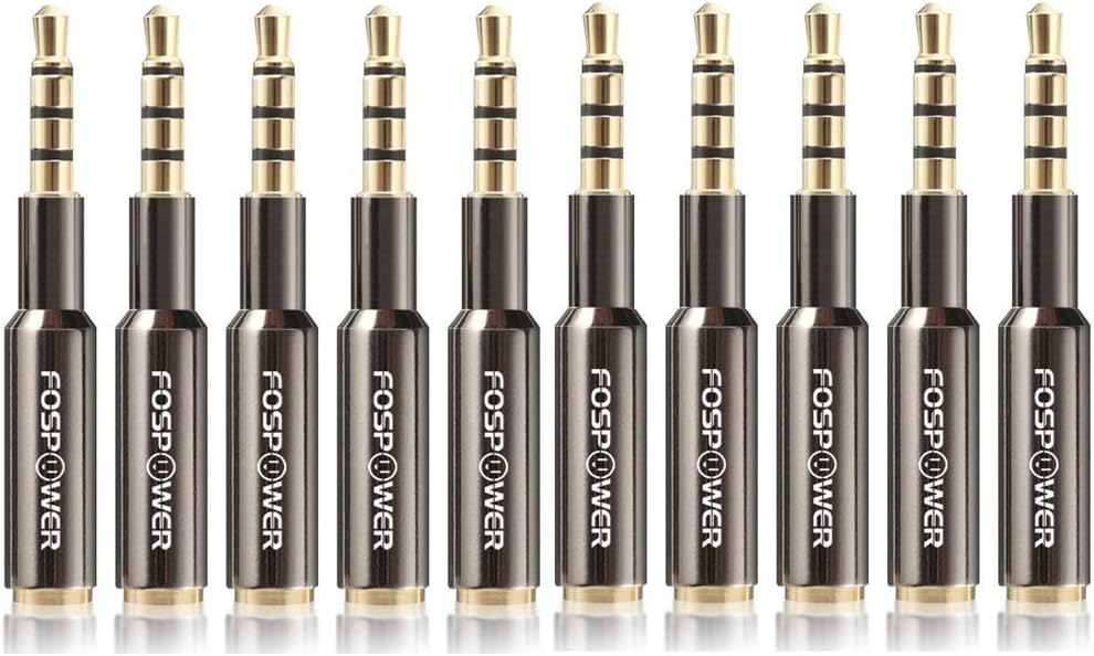 FosPower 3.5mm Male to 3.5mm Female Auxiliary 4-Conductor TRRS Stereo Audio Adapter [24K Gold Plated Connectors] for Apple, Samsung, Motorola, HTC, Nokia, LG, Sony & More (10 Pack)