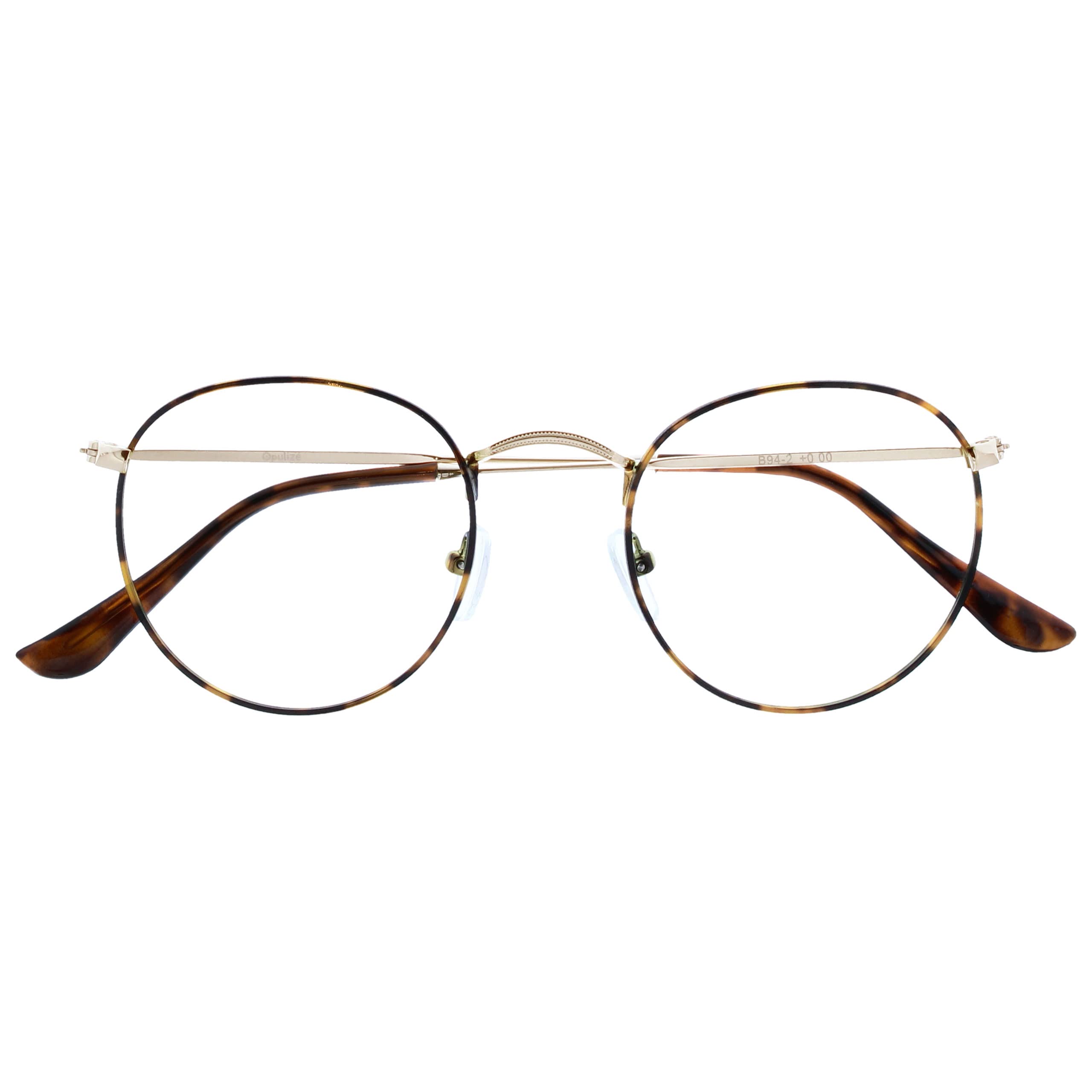 OPULIZE Sol - Reading Glasses with Blue Light Blocking Round Metal Retro Improve Sleep Reduce Headache Computer Glasses Gaming Anti-Reflective Brown Tortoiseshell Mens Womens B94-2 +3.50