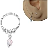 Handmade Silver Single 10MM Cartilgae Helix Piercing Hoop Earring with One 3mm White Opal, 925 Sterling Silver Very Small 10MM Thin 22 Gauge Hoop for women, By Miya Jewelry Creations
