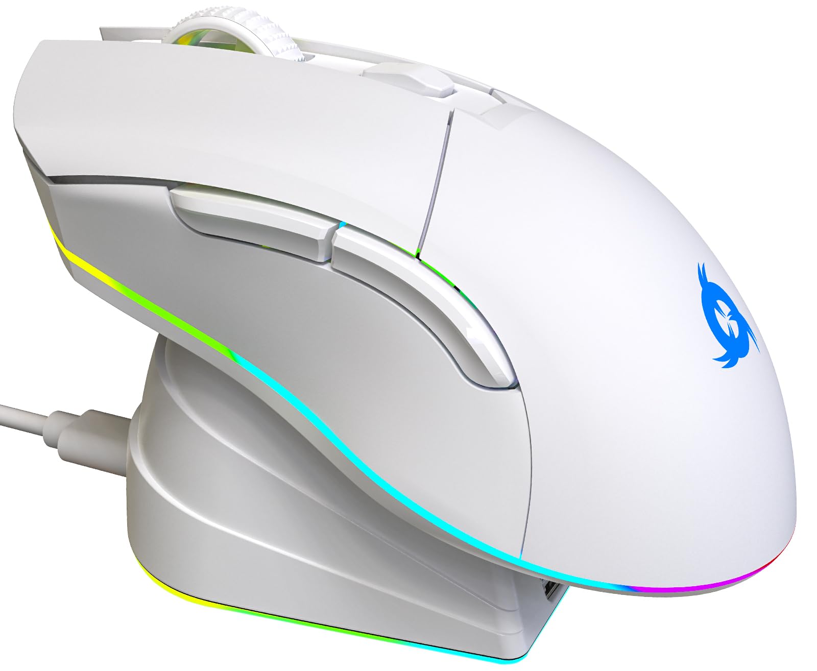 Photo 1 of Klim  Pro Rechargeable Wireless Gaming Mouse with Charging Dock RGB - New 2024 - High-Precision Sensor and Long-Lasting Battery - Up to 6000 DPI - Great PC Gaming Mouse Wireless - White