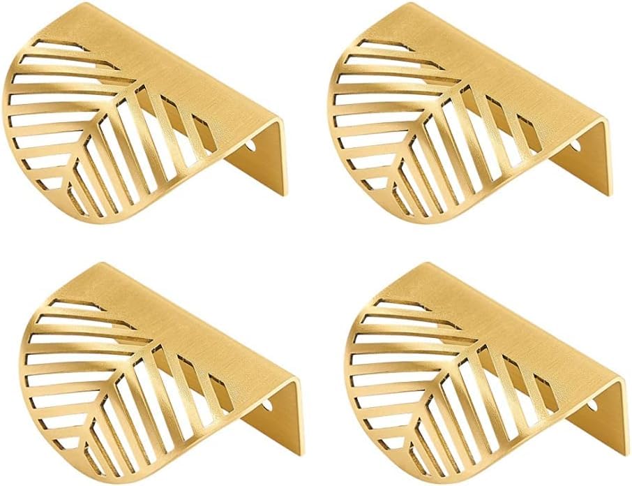 Candeon Gold Drawer Knobs, 4Pcs Brass Kitchen Cabinet Handles Gold Drawer Handles, Leaf Shaped Furniture Handles Cupboard Handles Drawer Pulls Door Handles for Cabinet Cupboard Wardrobe Dresser Drawer