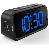 Odokee Digital Dual Alarm Clock for Bedroom with 0-100% Dimmable Display | Easy to Set Alarm Clock with Weekday/Weekend Mode - Loud Alarm for Heavy Sleepers with 5 Sounds Adjustable Volume - Blue
