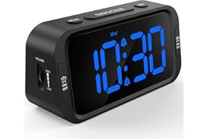 Odokee Digital Dual Alarm Clock for Bedroom, Easy to Set, 0-100% Dimmer, USB Charger, 5 Sounds Adjustable Volume, Weekday/Weekend Mode, Snooze, 12/24Hr, Battery Backup, Compact for Bedside(Blue)