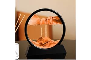 DONGAI 3D Moving Sand Art Picture Decor, Deep Sea Sandscape Liquid Motion, Round Glass, Mobile Sand Painting Relaxing Gifts, Large Desktop Decorations/Toys for Adults and Children(7 inch, Yellow)