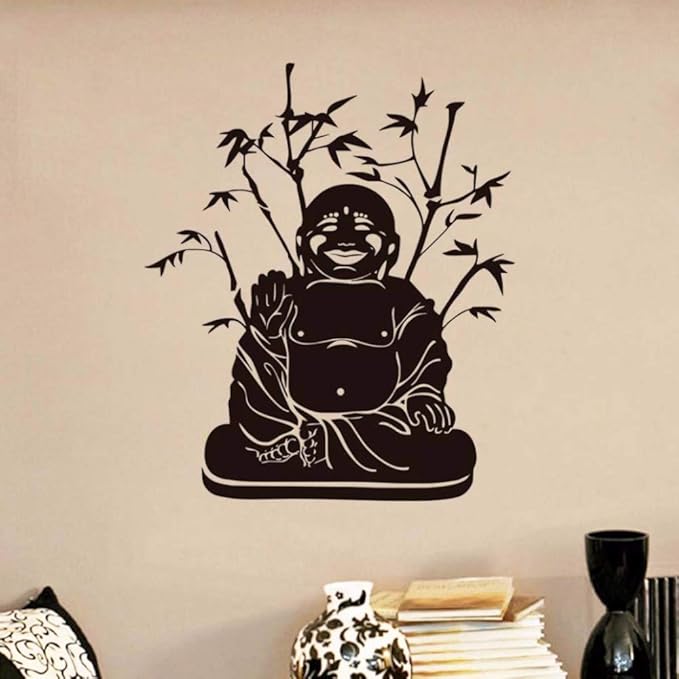 XINXINXZ Budismo Bambú Fondo Sonrisa Buda Etiqueta de La Pared para la