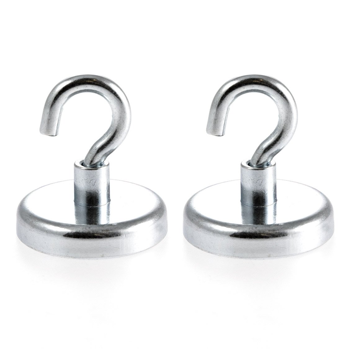 Magnetastico® | 2 Pieces Neodymium N35 Hook Magnets 42 mm Ø | Holding Force 68.0 kilograms | 2 zinc Coated Ultra Strong Neodymium Magnetic Hooks | Clamping Magnet & Pot Magnet with Hook