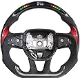 JIANGGAI Black Suede Grip Steering Wheel, LED Carbon Fiber Steering Wheel with Red Patches Fit For Dodge Charger/Challenger 2015-2023