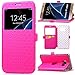 S7 Edge Case, Galaxy S7 Edge Case, ArtMine Quilted Plain Color Window View Function PU Leather Flip Folio Book Style Card Slots Kickstand Wallet Phone Case for Samsung Galaxy S7 Edge -Hot Pink