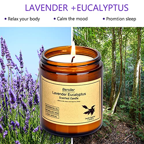 Bersiler Aromatherapy Candles - Jar Scented Candles Home Set - 7 OZ x 2 Gift for Women/Men - 8% Strong Lavender Eucalyptus Essential Oil - Soy Wax