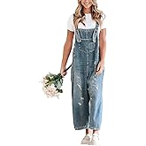 Nomwioke Women's Casual Denim Overalls Loose Bib Vintage Distressed Adjustable Baggy Jumpsuit Romper Harem Pants