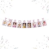 WeBenison Two Sweet Photo Banner Girls 2nd Birthday Paper Photo Sweet 2nd Anniversary Bunting Decorations Baby Shower Kid Birthday Picture Banner Pink Glitter
