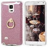 Note 4 Case,Samsung Galaxy Note 4 Case - 360 Degree Rotating Metal Ring Kickstand with Bling Shiny Sparkle Detachable Back Shell Slim Fit Soft TPU Skin Gel Cover by Badalink - Hot Pink