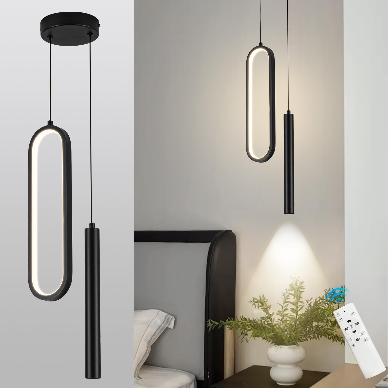 Photo 1 of Jyforid Black LED Pendant Light Modern LED Pendant Light Fixture Dimmable Ceiling Hanging Light for Kitchen Island Bedroom Living Room 3000K-6000K