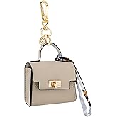 Mini Backpack Keychain, Leather Small Coin Purse for Women, Cute Hand Bag Charms with Key Holder & Twist-lock (Beige)