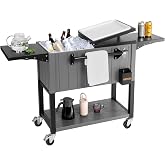 VEVOR 80QT Rolling Ice Chest, Holds up to 50 Bottles / 110 Cans, Portable Patio Party Bar Drink Cooler Cart with Bottom Shelf &amp; Foldable Side Shelves, Beverage Pool with Swivel Wheels &amp; Bottle Opener