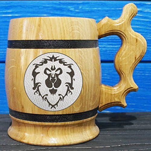 WOW Alliance Beer Mug, Warcraft Gifts, World of Warcraft Wooden Beer Mug, Alliance Groomsmen Gift, WOW Beer Stein, Gamer Gift, WOW Tankard, Gift for Men, Gift for Him