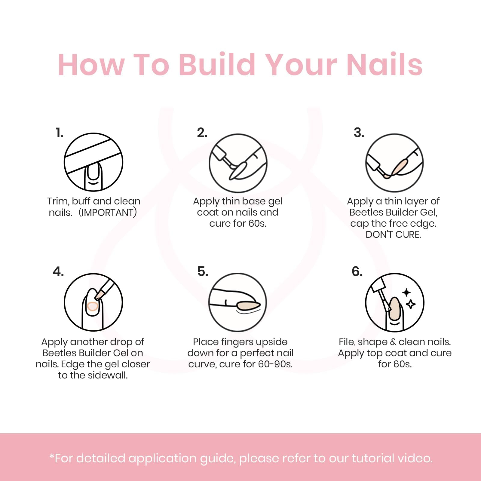 Beetles Builder Gel for Nails, 6 Colors 7 in 1 Nude Pink Glitter Builder Strengthener Gel Set for Nail Apex and Nail Extension Color Nail Art Design Beauty Gift Sets for Women - Image 8