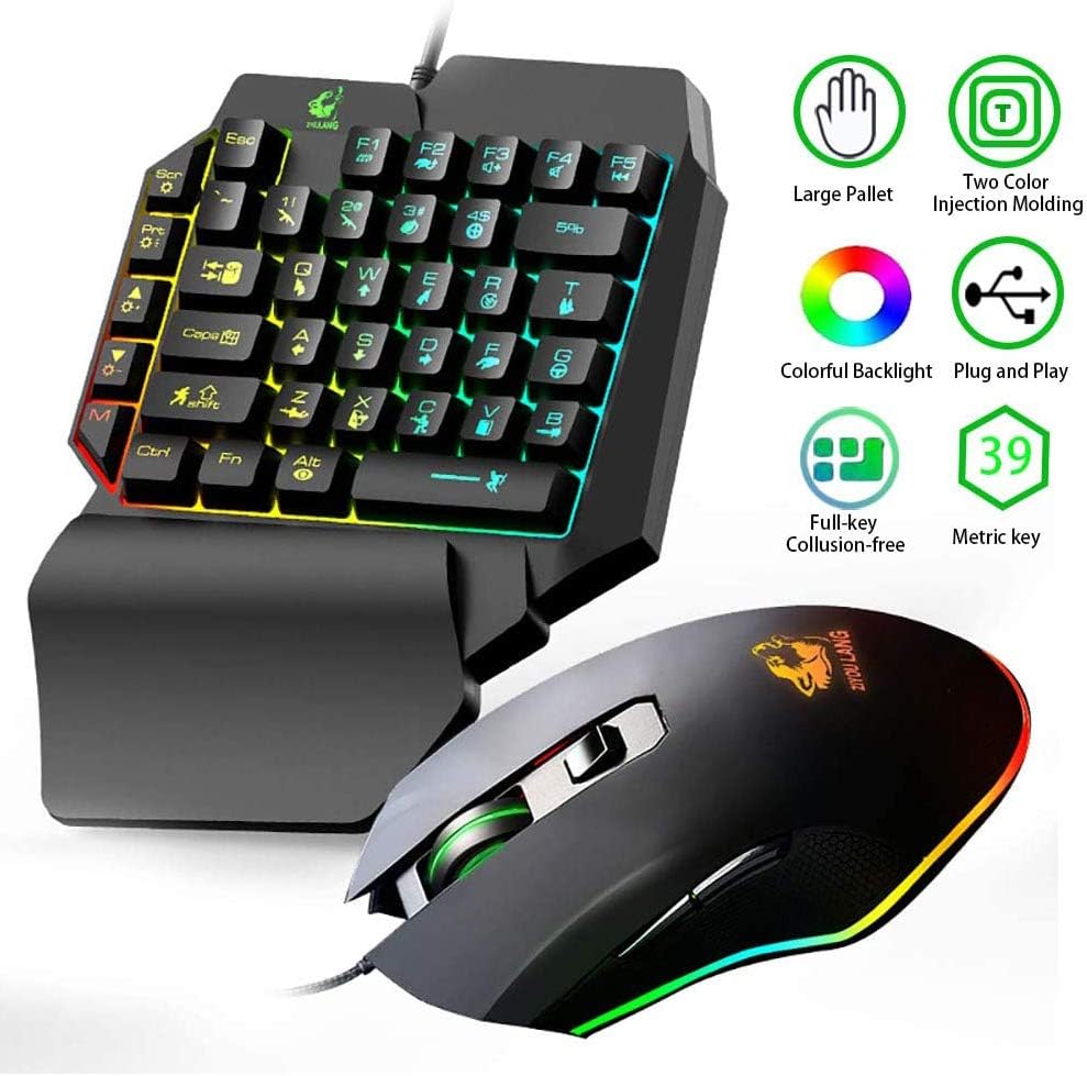 UrChoiceLtd One Hand Gaming Keyboard and Mouse Combo, Wired 39 Keys ...