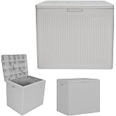 Suncast 22-Gal. Waterproof Resin Small Outdoor Patio Deck Box with Reeded Design, Modern Outdoor Patio Bench/Storage Box for Cushions, Garden Tools, and More, French Gray