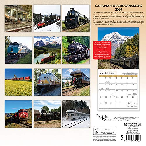 Canadian Trains 2020 12 x 12 Inch Monthly Square Wall Calendar, Heavy Machinery Transportation (English and French Edition)