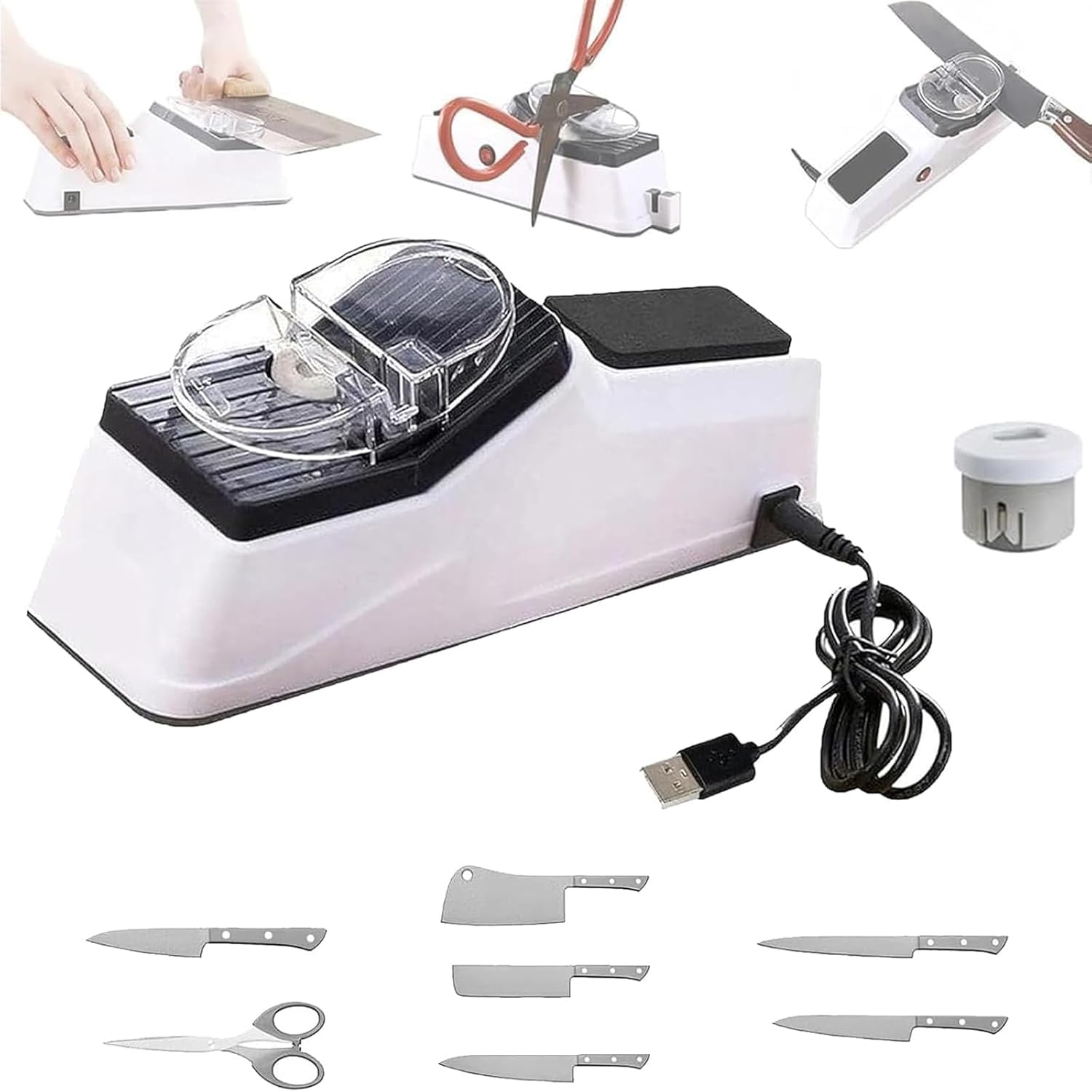Photo 1 of 2026 New Electric Knife Sharpener, Generic USB Electric Knife Sharpener, With Replacement Grinding Tools, Double Sided Knife Sharpener, Quick Sharpening & Polishing, Stable Non-slip Base 1 pcs