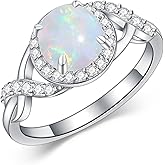 MOTIEL 1.25ctw Round Opal Rings For Women 925 Sterling Silver Genuine Halo Opal Engagement Ring October Birthstone Anniversary Promise Ring for Her