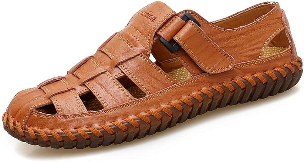 Beach Leather Men's Outdoor Leather Sandals Summer Closed Toe Hollow