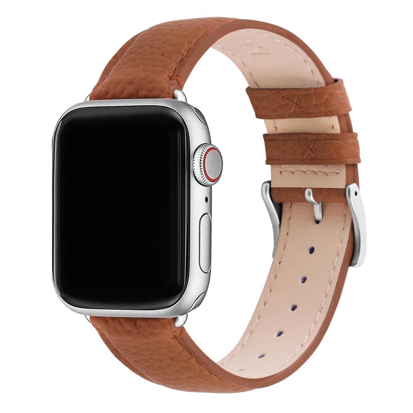 Fullmosa Compatible with Apple Watch Straps 40mm 42mm (Series 11/10) 41mm 38mm, Genuine Leather iWatch Bands for iWatch SE 3 2 1 Series 11 10 9 8 7 6 5 4 for Women Men, Caramel Brown+Silver Buckle