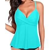 Aqua Eve Women's Underwire Tankini Swimsuit - Twist V Neck Flowy Bathing Suit Top Only, No Bottom