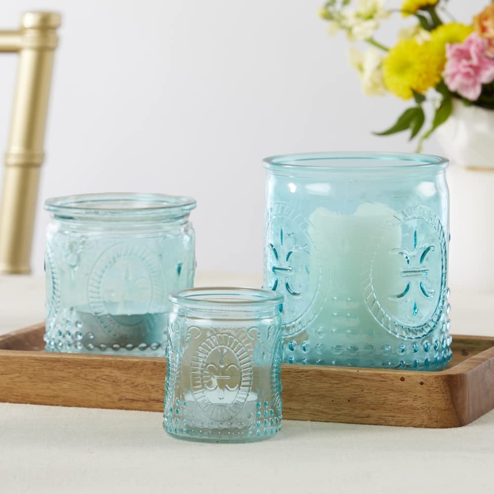 Kate Aspen Nesting Blue Glass Votive Candle (Set of 3) Vintage Tea Light Holders