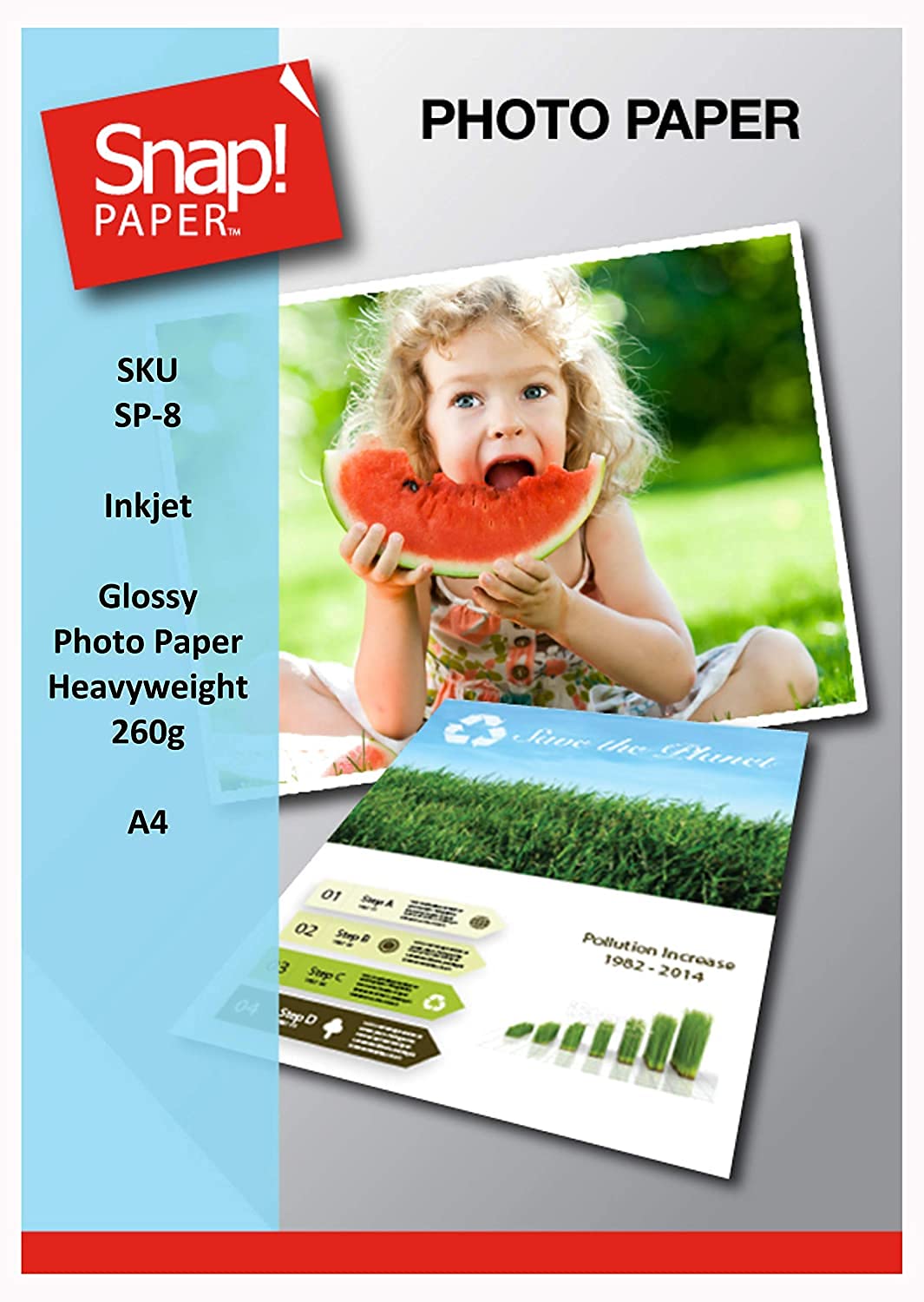 SNAP Inkjet A4 Glossy Photo Paper 260gsm Heavyweight Premium Instant Dry and Water Resistant x 100 Sheets SP-8-100