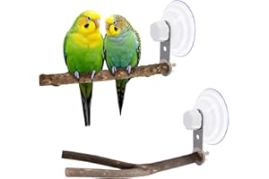 NIUOHOY 2 Pcs Natural Bird Perch Stand with Suction Cup Window Birds Perch for Window Mirror Car Shower Ceramic Tiles Bath Wood Training Perch, for Bird, Cockatoo, Macaw, Parakeet