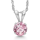 Gem Stone King 14K White Gold 4MM Round Gemstone Birthstone Solitaire Pendant Necklace | Gold Necklace For Women | With 18 inch Gold Rope Chain | Fine Jewelry Gifts for Her Mom Women Wife