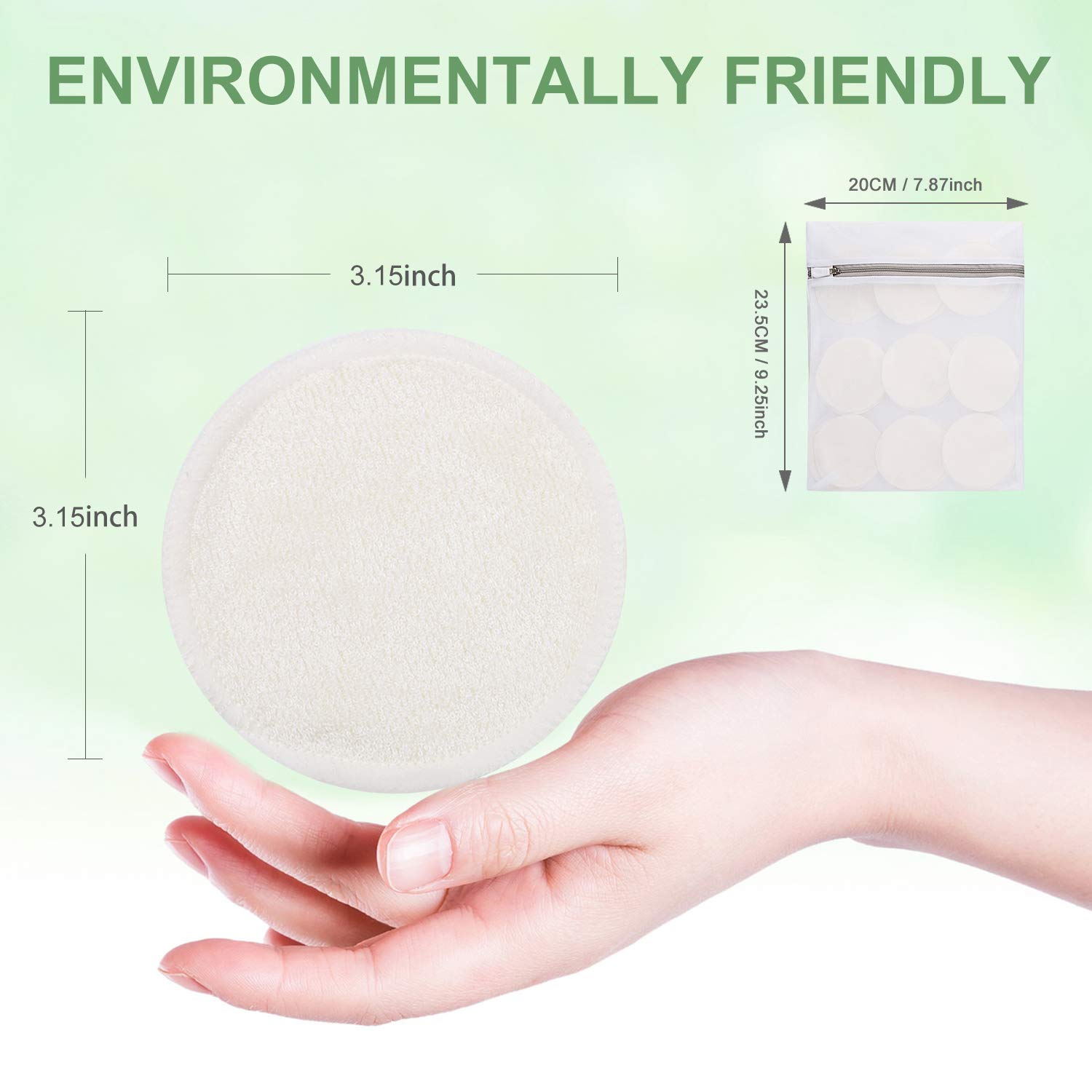 Reusable Makeup Remover Pads -18 Packs Washable Organic Cotton Rounds - Soft Natural Bamboo Face Pads - 2 Layers Facial Pads Cleansing Wipe Cloth with Laundry Bag (Bamboo Velour)
