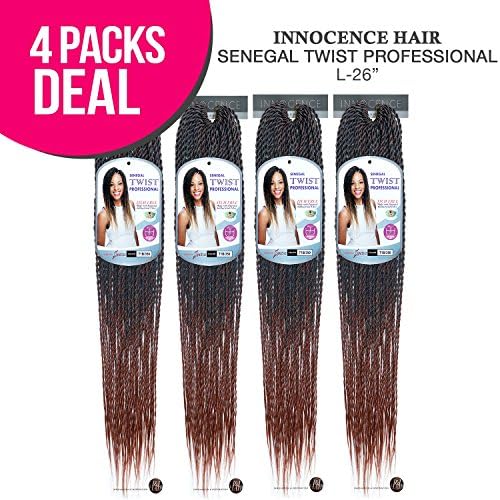 Innocence Hair Pre-Stretched Synthetic Spetra Hair Braids EZ Braid Professional Senegal Twist L-20" (4-PACK, T4/30)