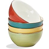ONEMORE 16 oz Cereal Bowls Set of 4 Soup Bowls Ceramic for Kitchen - Dishwasher and Microwave Safe - Colorful Bowl Set for Oatmeal Salad Pasta Fruits, 5.5 inch, Assorted Colors