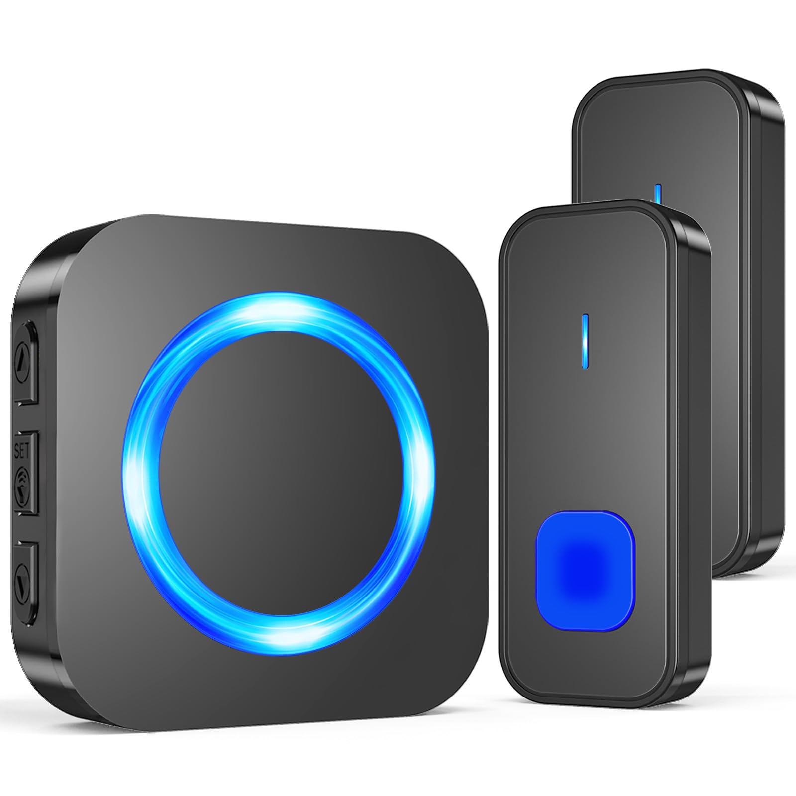 SURFOU Wireless Doorbell,1300ft Long Range Waterproof Cordless Door Bell Chime Kit, with 2 Remote Push Buttons 1 Plug-in Receiver, 5 Volume, LED Flash, for Front or Back doorbell Sets