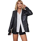 LY VAREY LIN Women Faux Leather Belted Shirt Jacket Lapel Blazer Coat with Bust Pocket