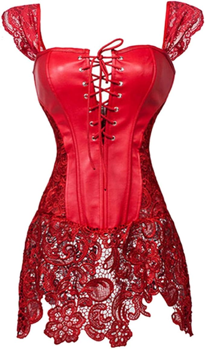JOYOTER Damen Steampunk-Korsett aus Kunstleder, Gothic-Stil, Überbrust